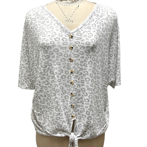 Made in Italy | Animal Print Blouse Dolman Sleeve Tie Waist White/Gray X… - Picture 1 of 14